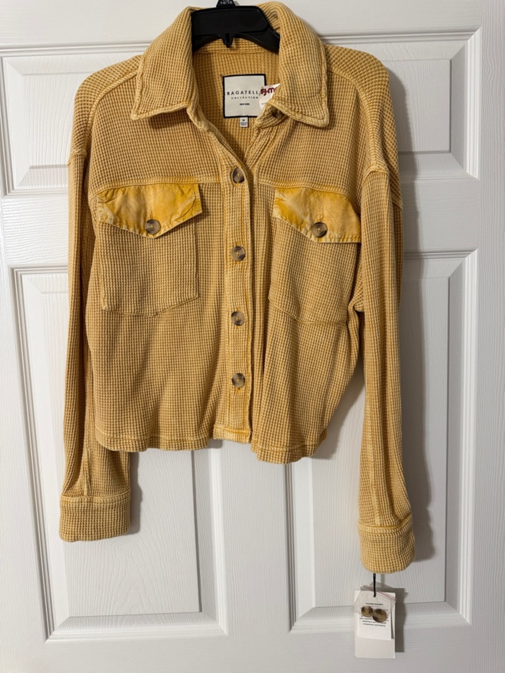 bagatelle Mustard Waffle Knit Button-Front Jean Jacket